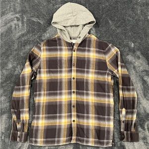 Men’s Aeropostale Yellow and Grey Hooded Plaid Flannel
